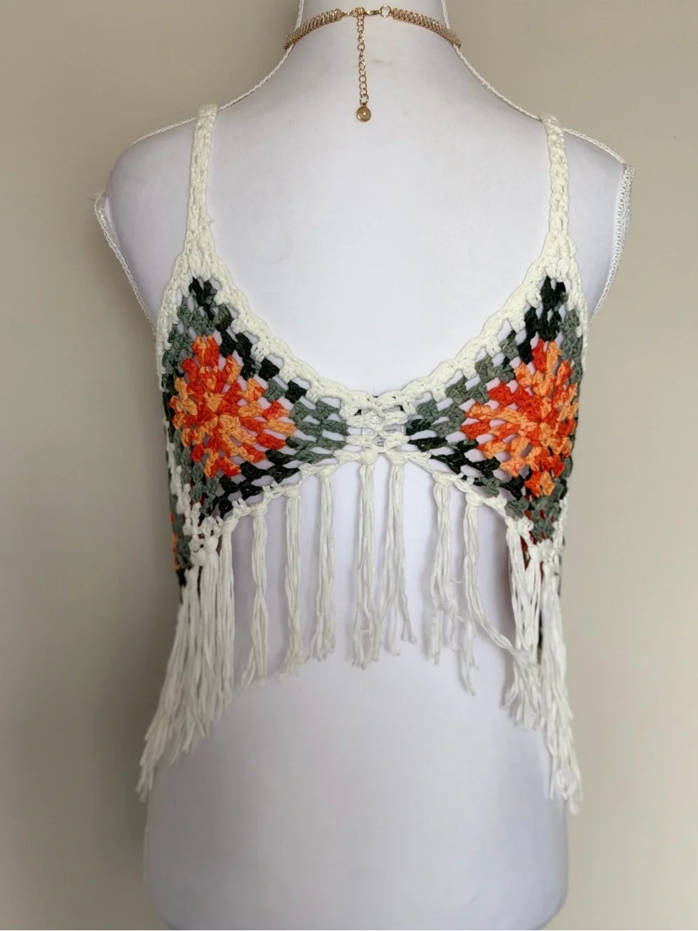VIVID New York Crochet Fringe Festival Tank Top Boho Size S - Picture 6 of 7
